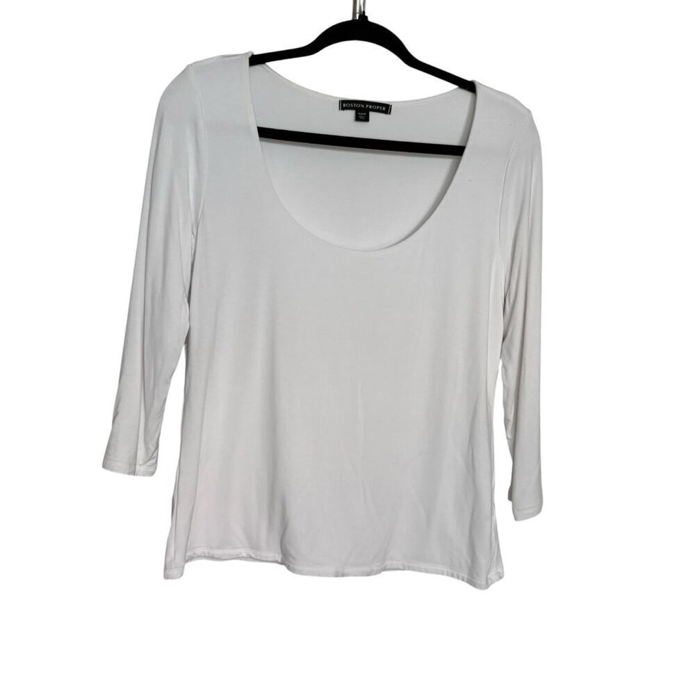 Boston Proper scoop neck 3/4 Sleeve Top Blouse Women’s Size Medium White Stretch